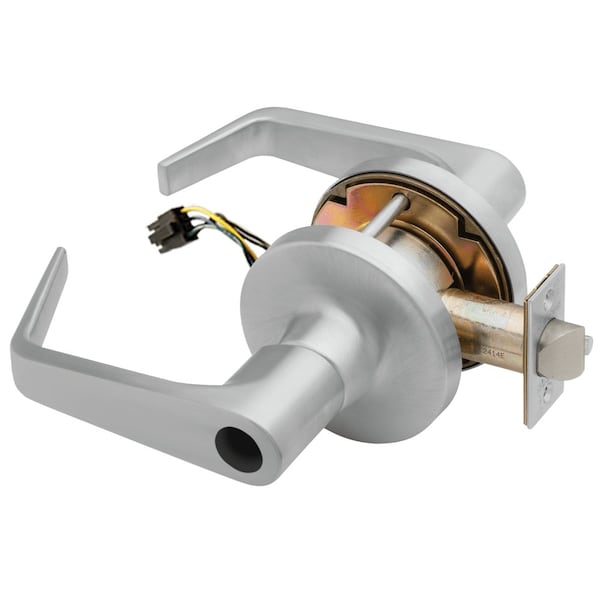 Grade 1 Storeroom Electric Cylindrical Lock, Fail Safe, Less Cylinder, Dane Lever, 3-1/2-in Rose Dia